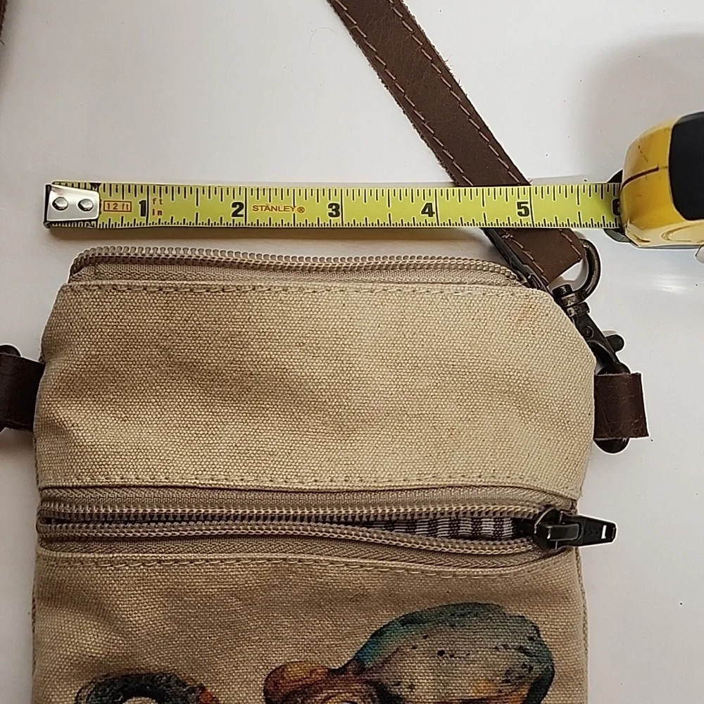 Cott n Curls Tan Canvas Octopus Print Leather Strap Crossbody Cell Phone Bag